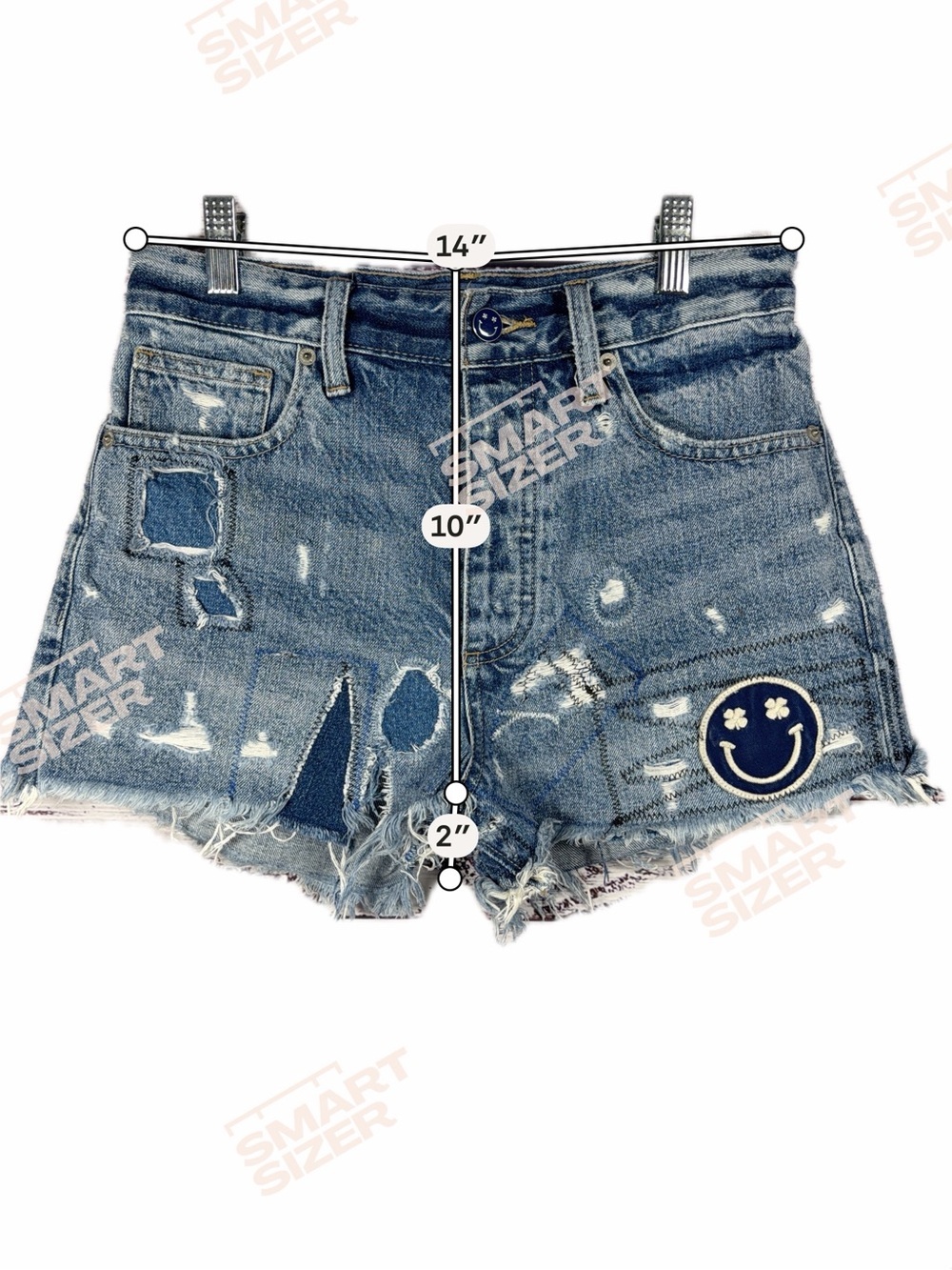 Lucky Brand Distressed Denim Shorts with Smiley Patch - Blue - Picture 8 of 8